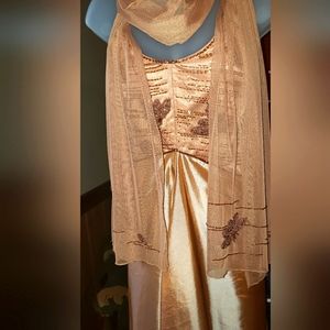 Fit for a queen! Gorgeous full length strapless beaded dress with shawl.